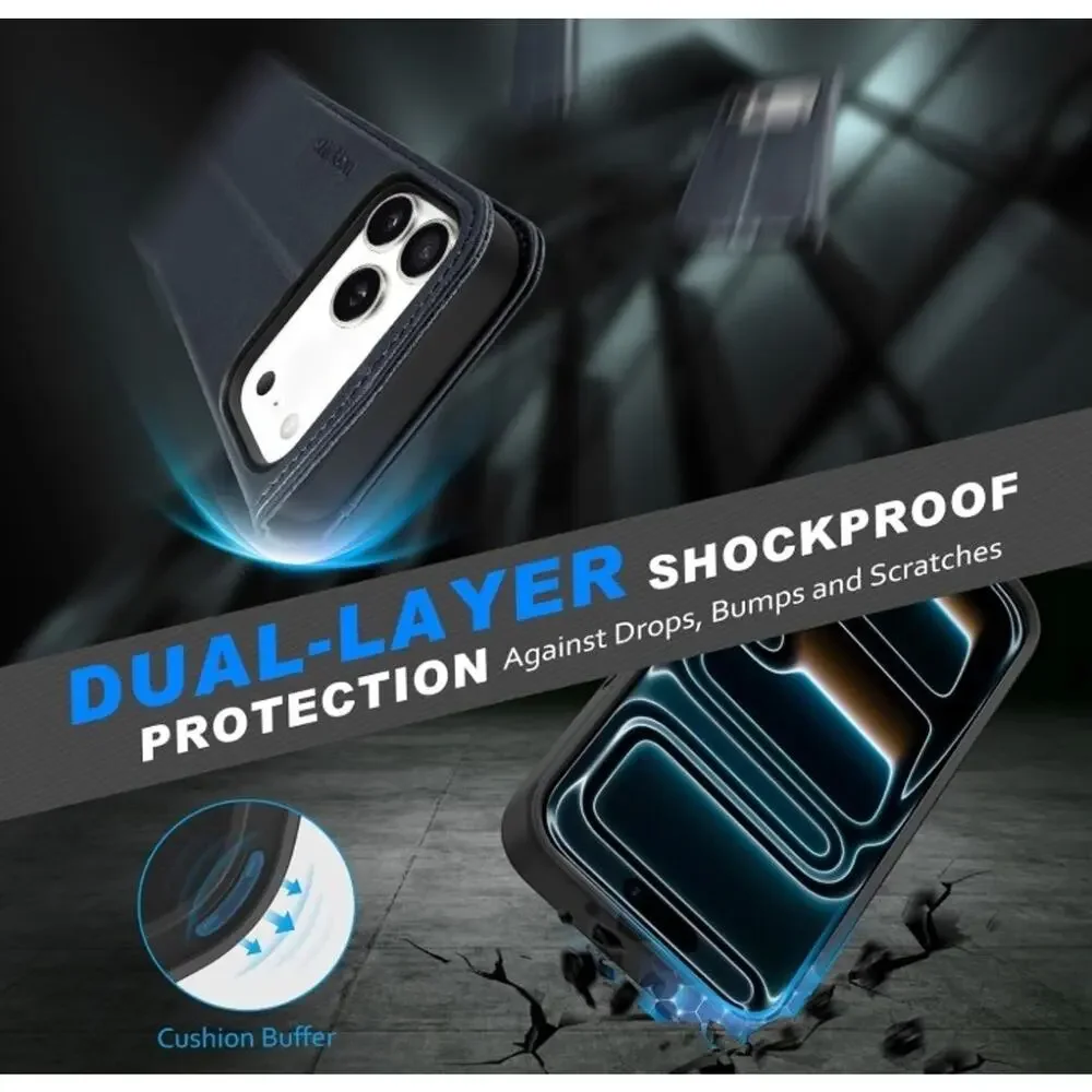 SHIELDON 2 in 1 Wallet Case for iPhone 17 Pro Max 6.9-inch | Dark Blue